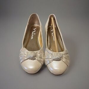 Nina Kids Girls Slip On Ballet Beige & Gold Patent Leather Flat‎ Shoes Size 1